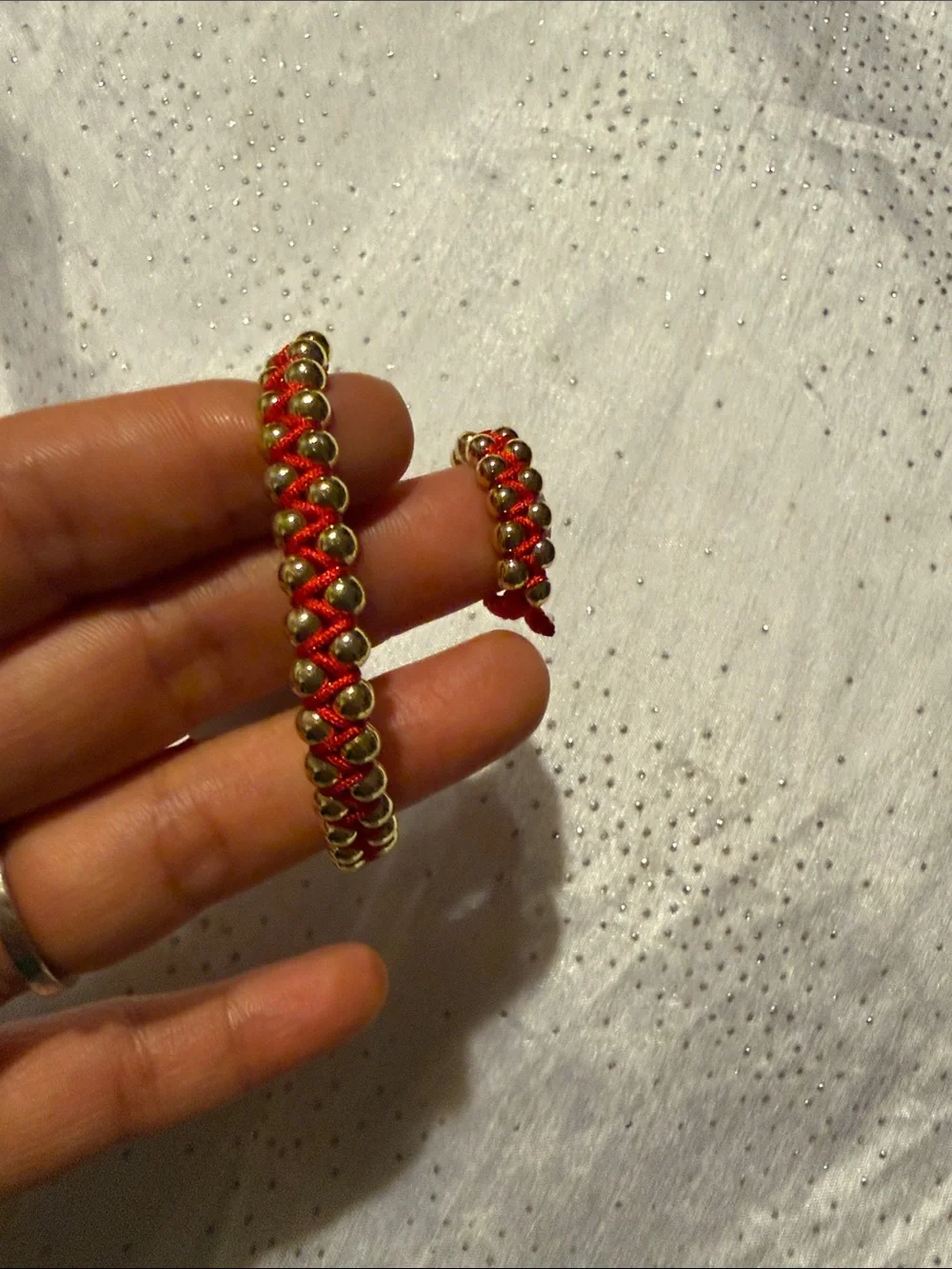 Red Cord Bracelet and Ring Set with Gold Beads for girls